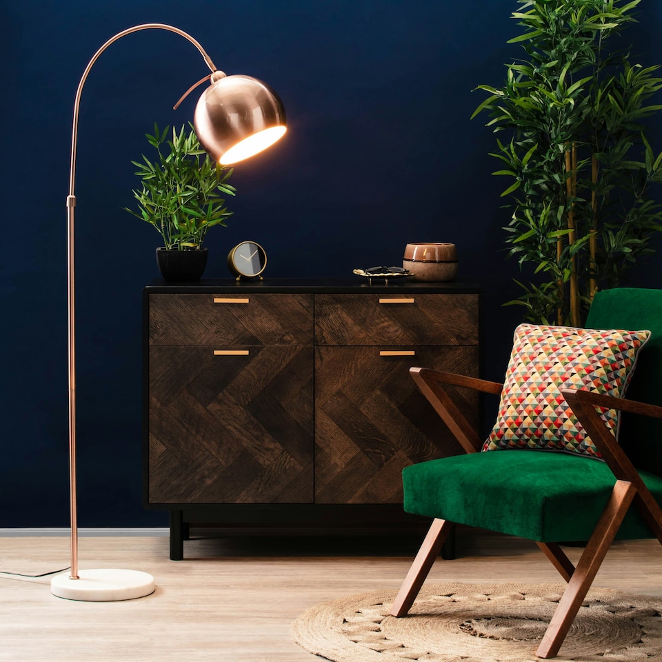 image 1 of BHS Benson Curved Floor Lamp, Copper
