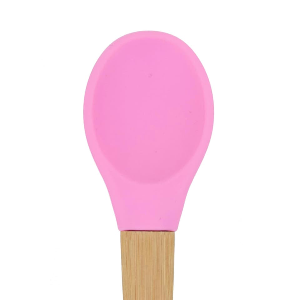 image 1 of Tiny Dining Children's Bamboo Silicone Tip Spoon - Pink