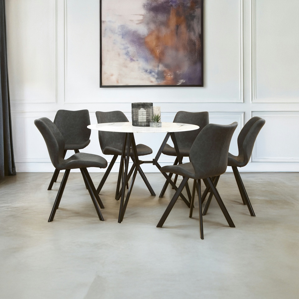 image 1 of Interiors By Premier Durable Round Grey Dining Set, Space Saving Design Dining Set, Contemporary Small Dining Set For House Grey