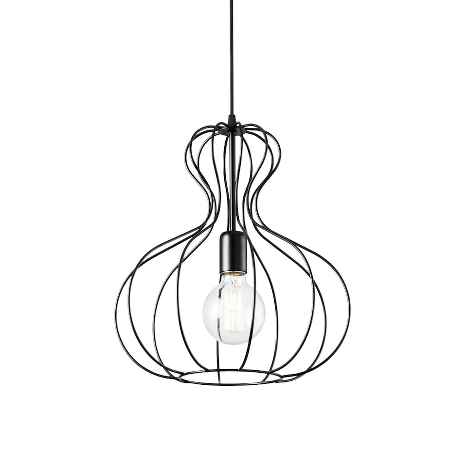 image 1 of Ampolla 1 Light Ceiling Pendant Matt Black Cage Style, E27