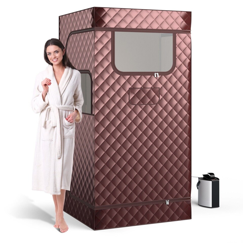 image 1 of COSTWAY Portable Steam Sauna Home Full Body Sauna Box w/3L Steam Generator