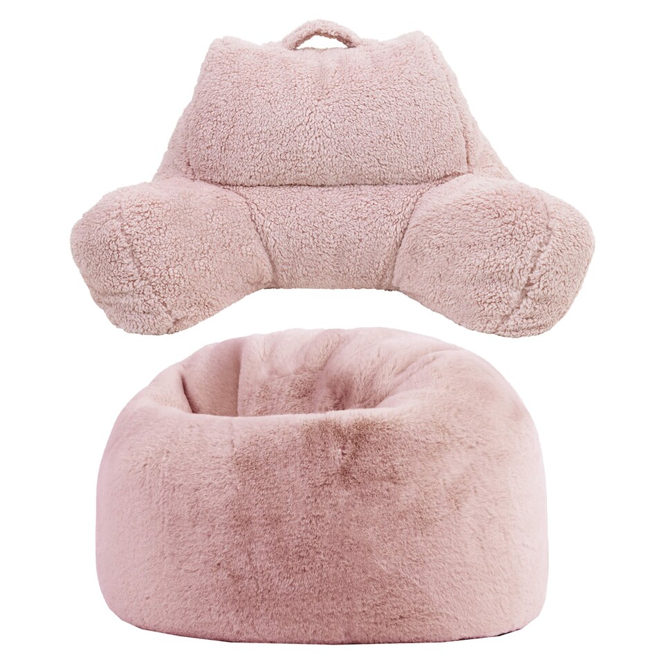 image 1 of Icon Cuddle Cushion and Kids Kingston Rabbit Faux Fur Classic Bean Bag, Rose Dust