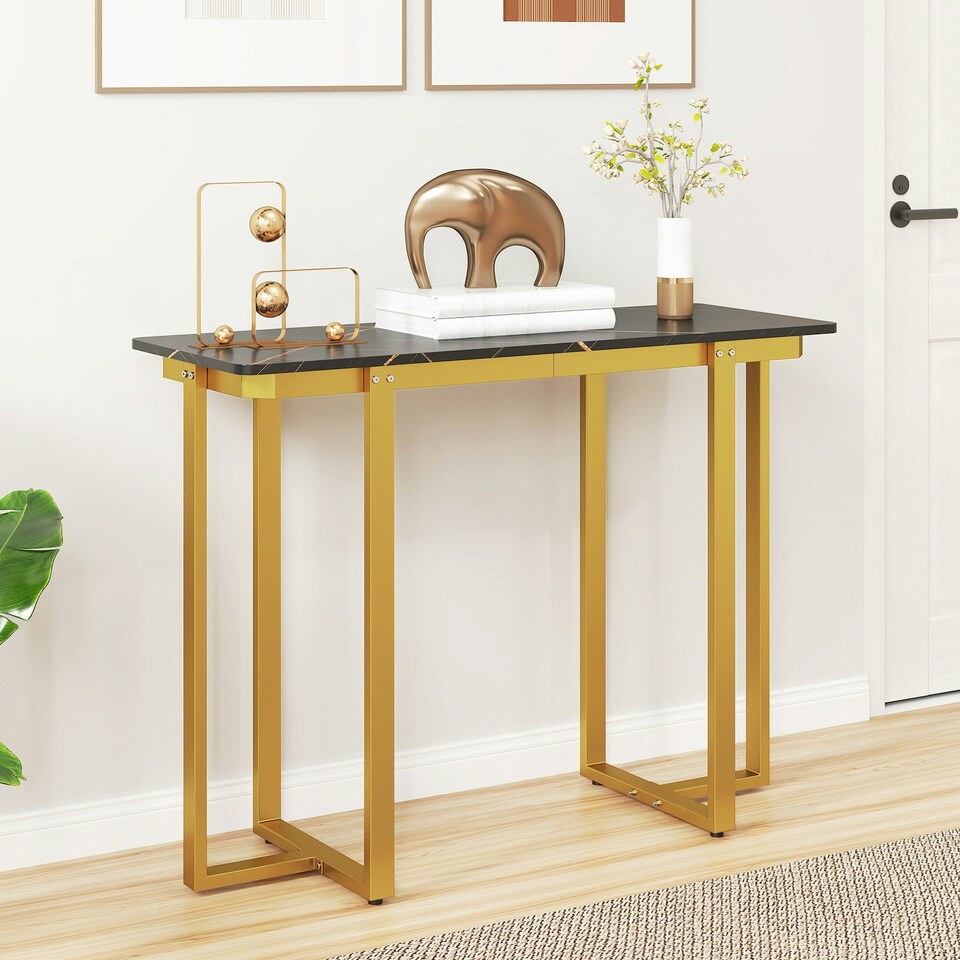 image 1 of COSTWAY Console Table Faux Marble Entryway Table Gold