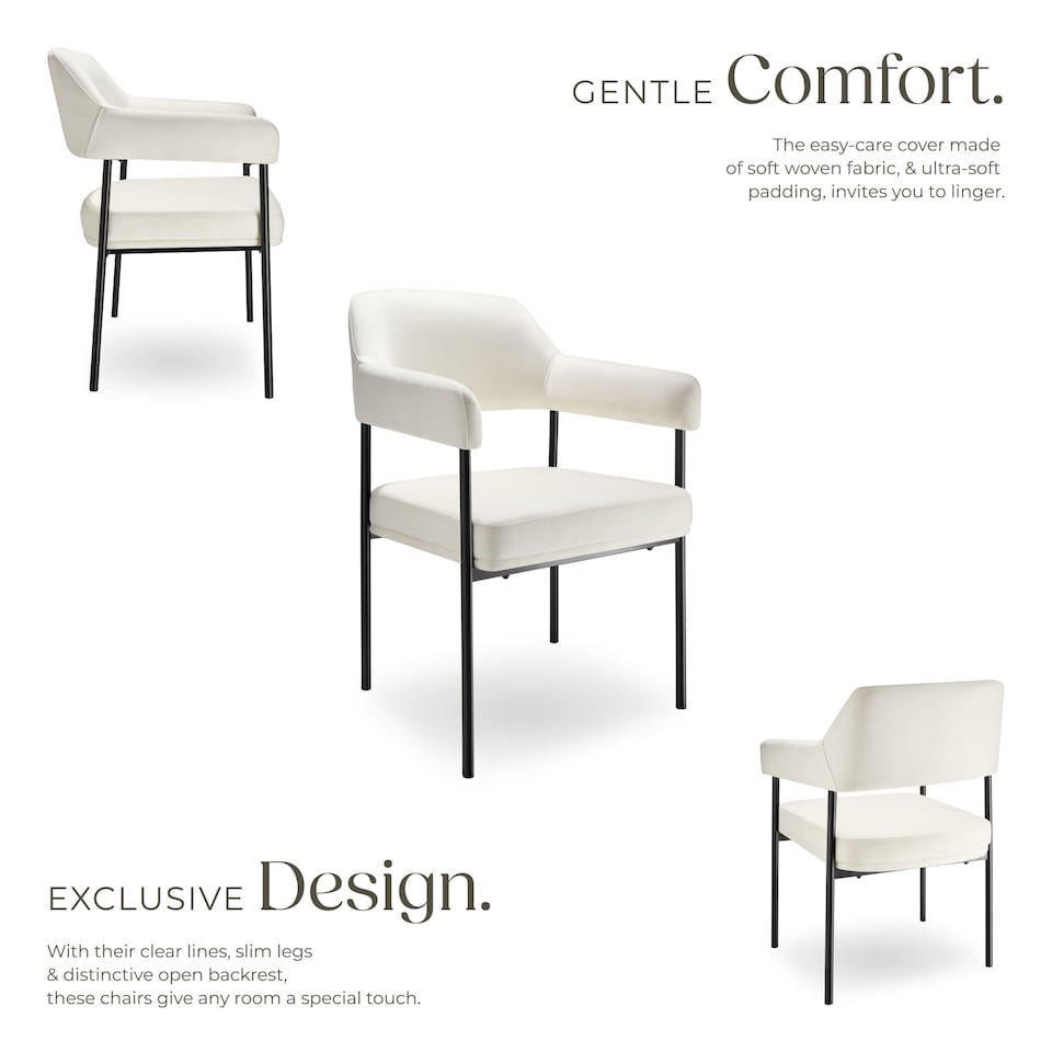 image 1 of Armchair Doe - durable fabric, black powder-coated legs, 120 kg load, 58 x 62 x 85 cm | White | Woven fabric off-white/black | 4