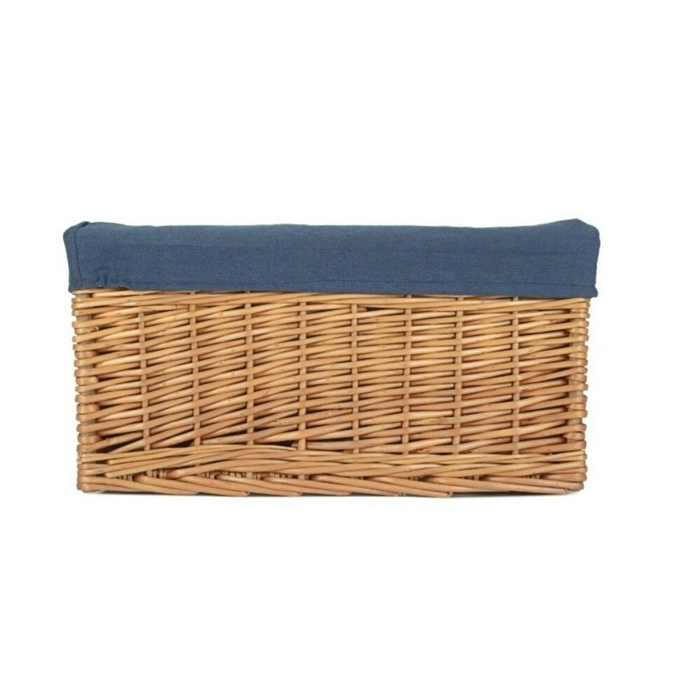 image 1 of Double Steamed Navy Cotton Lined Willow Storage Baskets Blue | S