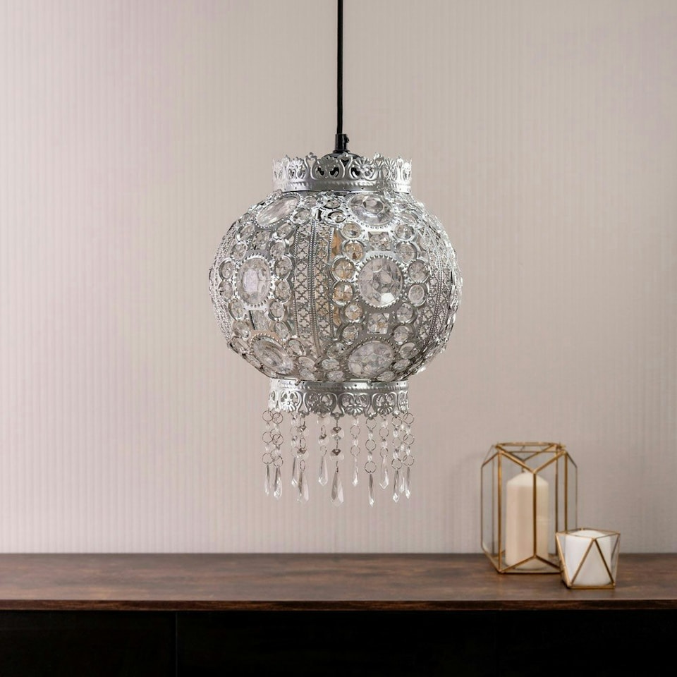 image 1 of ValueLights Bazaar Moroccan Silver Lamp Shade Acrylic Droplets Silver