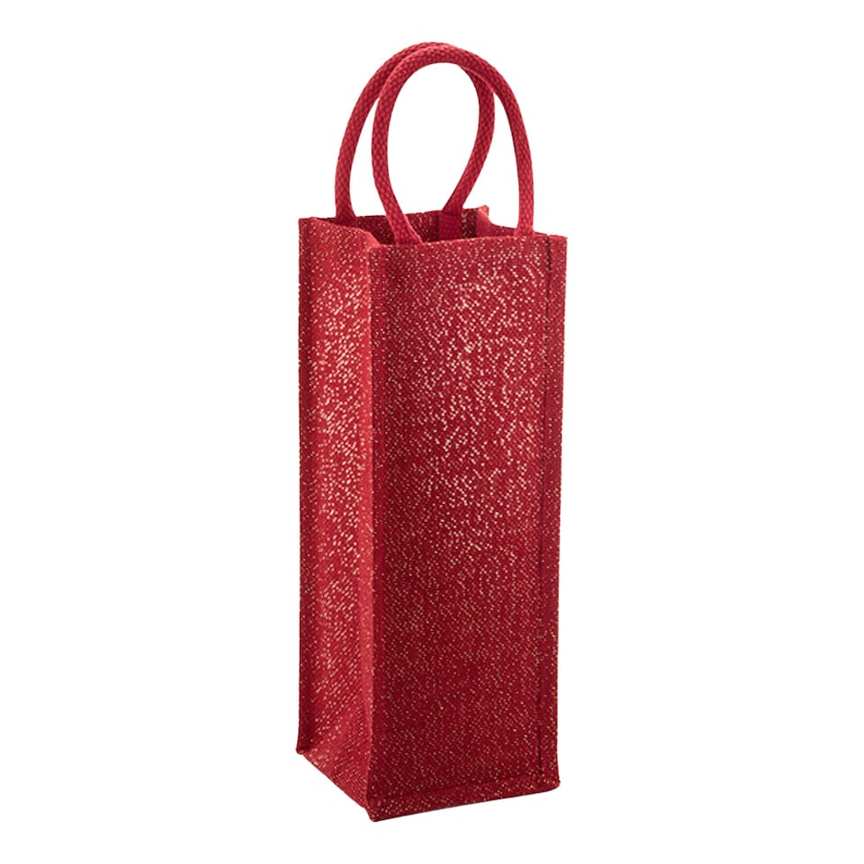 Westford Mill Metallic Shimmer Jute Bottle Gift Bag - Red Gold - One Size Red