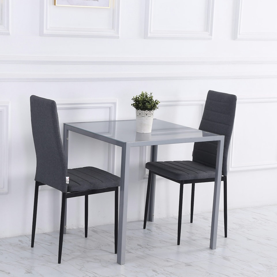 image 1 of HOMCOM Modern Square Dining Table with Tempered Glass Top Metal Legs for Kitchen