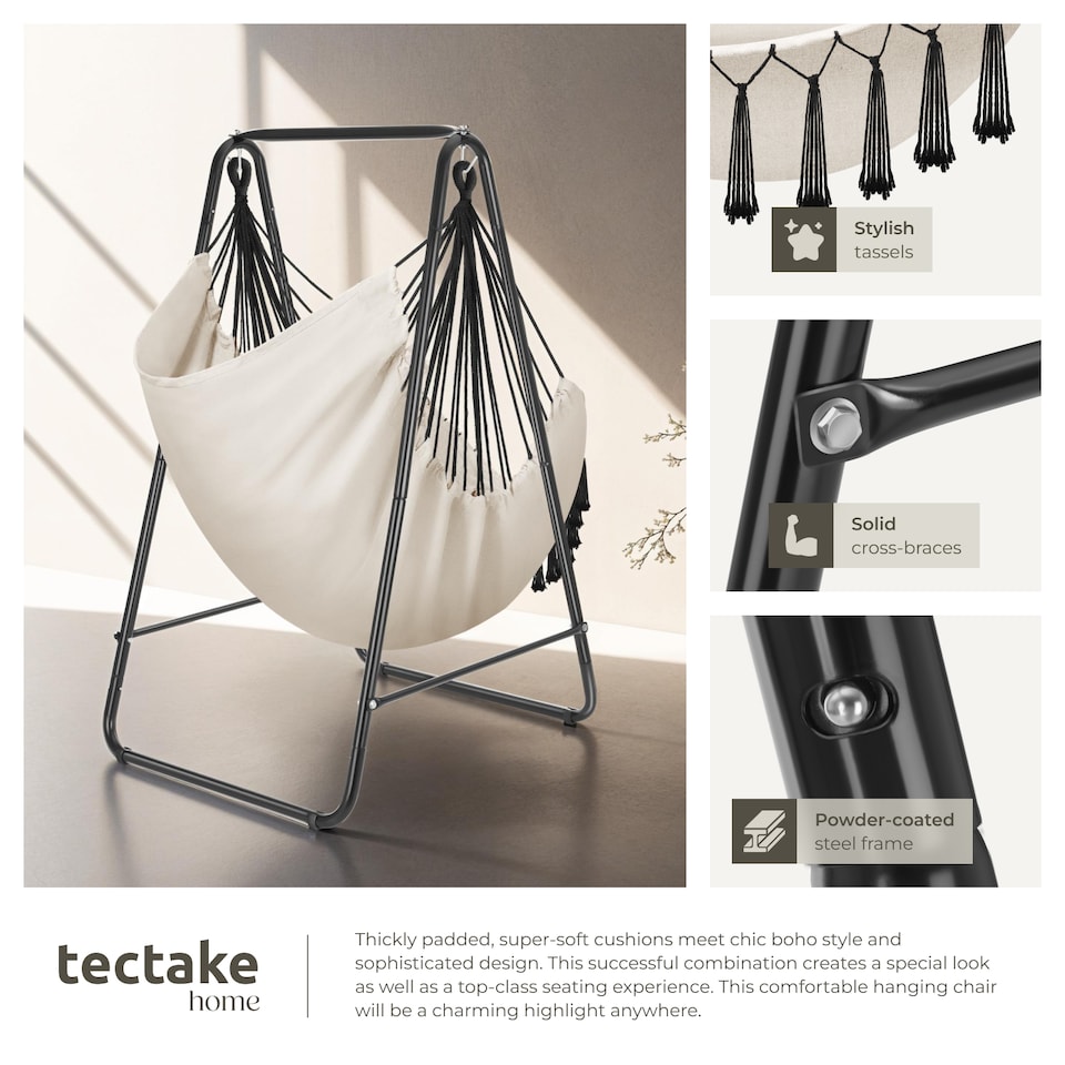 image 1 of Swing Chair Alison - 3 thick pillows, boho style, book pocket and 160kg load capacity | Cream | beige | 1