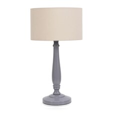 ValueLights Victoria Grey Wood Table Lamp Cream Shade and Bulb
