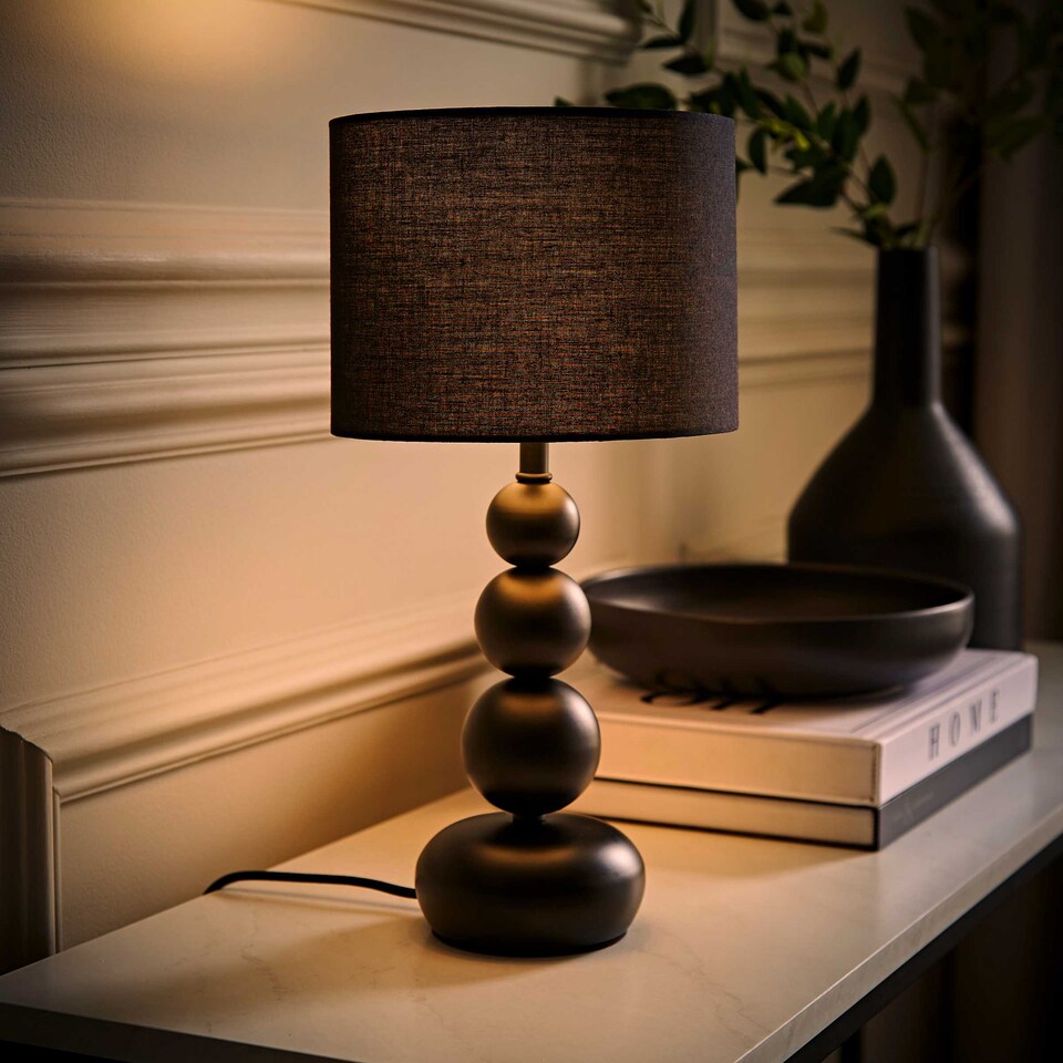 image 1 of ValueLights Marissa Black Stacked Ball Table Lamp Light