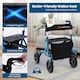 image 5 of COSTWAY Height Adjustable Foldable Rolling Walker with Seat Blue | Blue