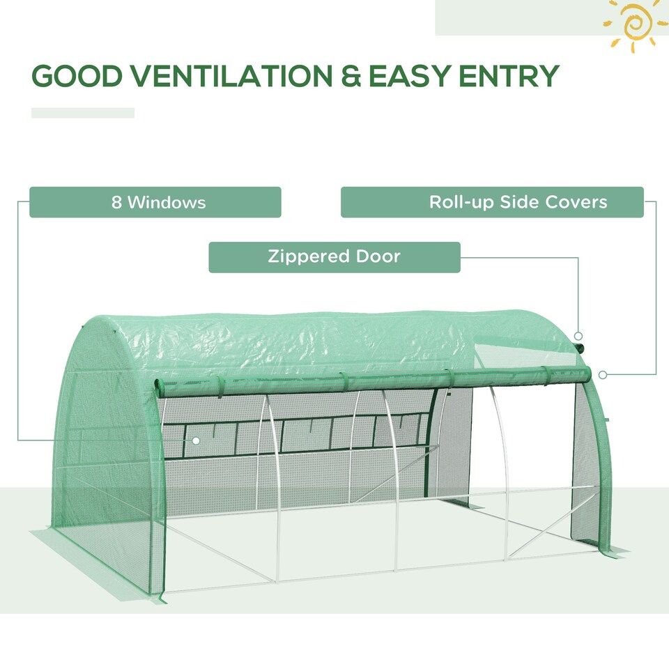 image 1 of Outsunny 4 x 3 x 2 m Polytunnel Greenhouse Pollytunnel Tent Steel Frame Green