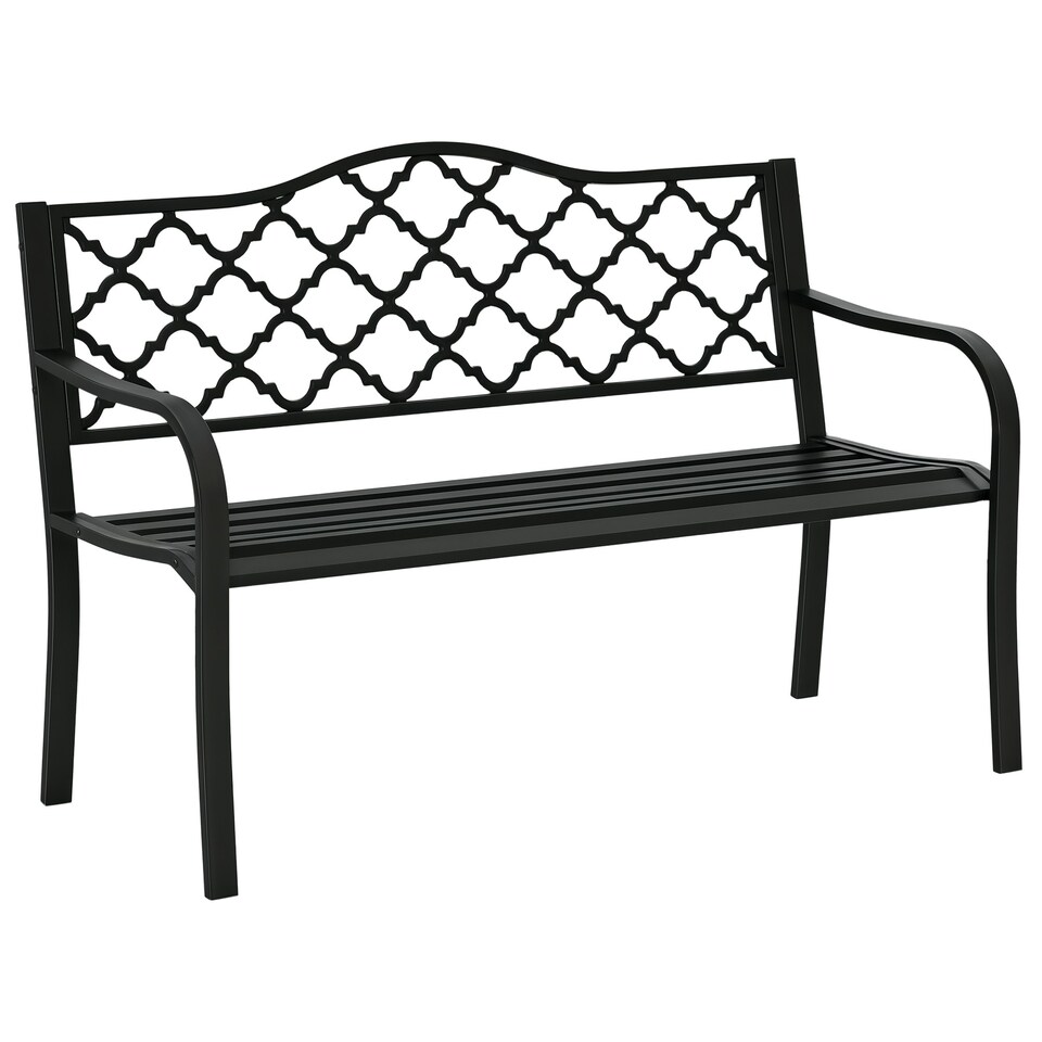 image 1 of Outsunny 2-Seater Garden Bench Cast Iron Patio Antique Loveseat w/ Armrest