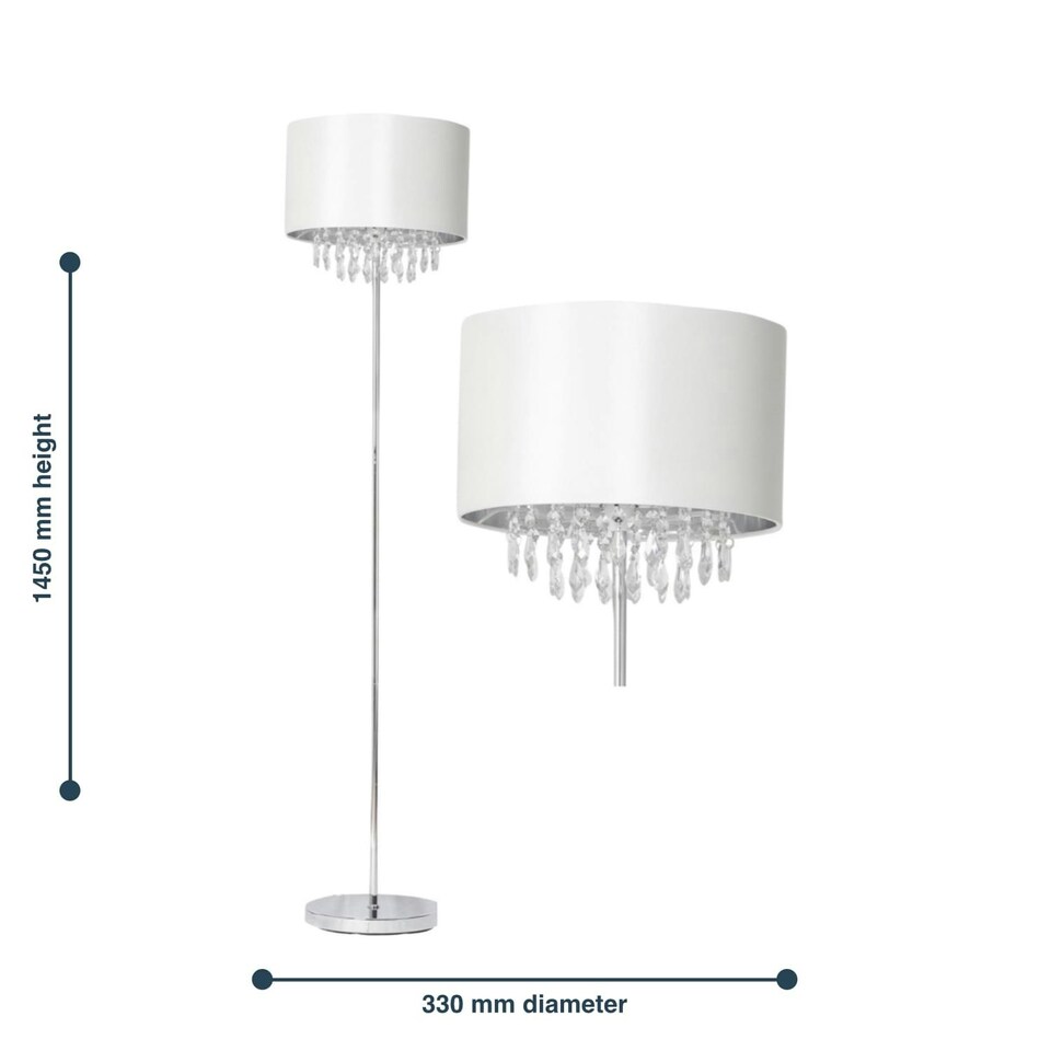 image 1 of First Choice Lighting Cream Faux Silk Jewelled Floor Lamp Chrome | White