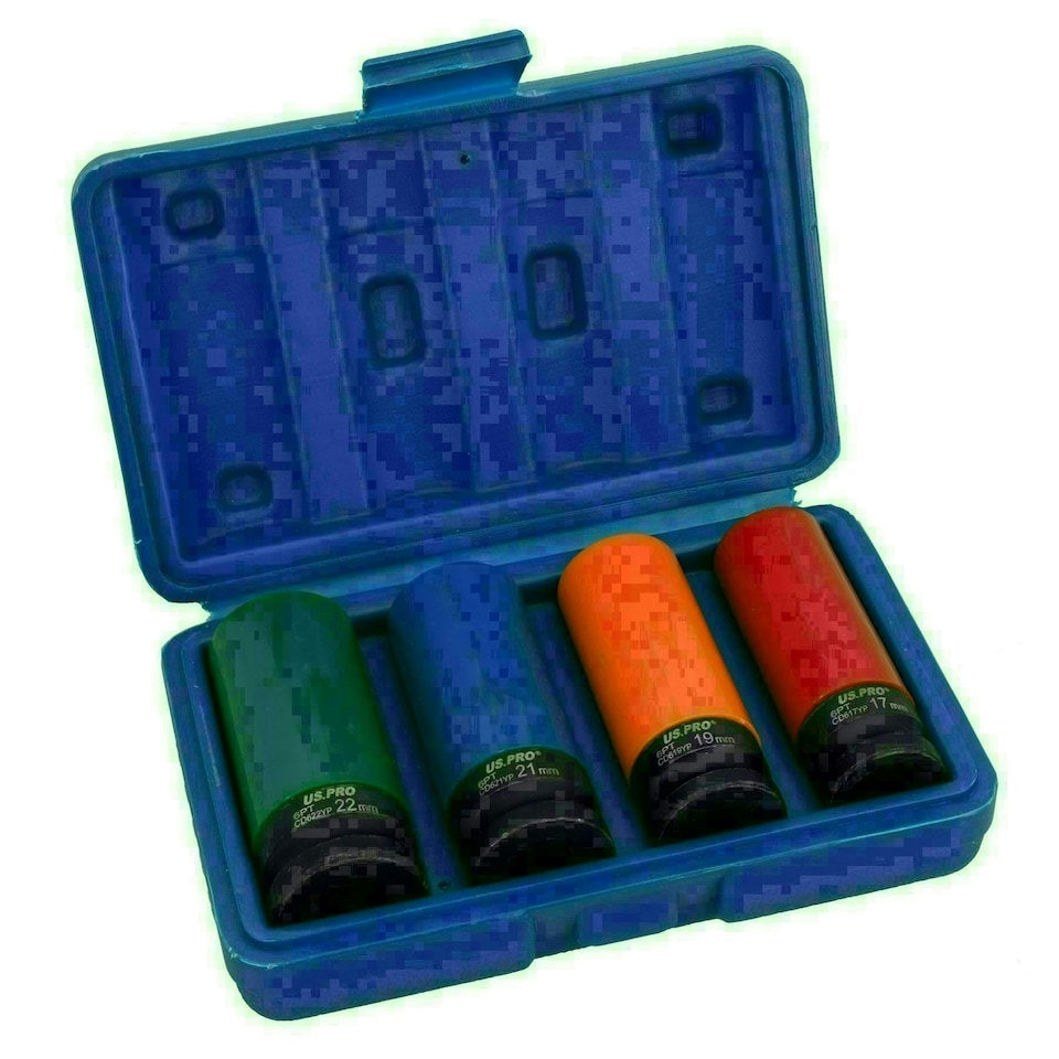 image 1 of 1/2" Drive Breaker Bar + 4pc Metric Alloy Wheel Nut Deep Sockets 17 - 22mm