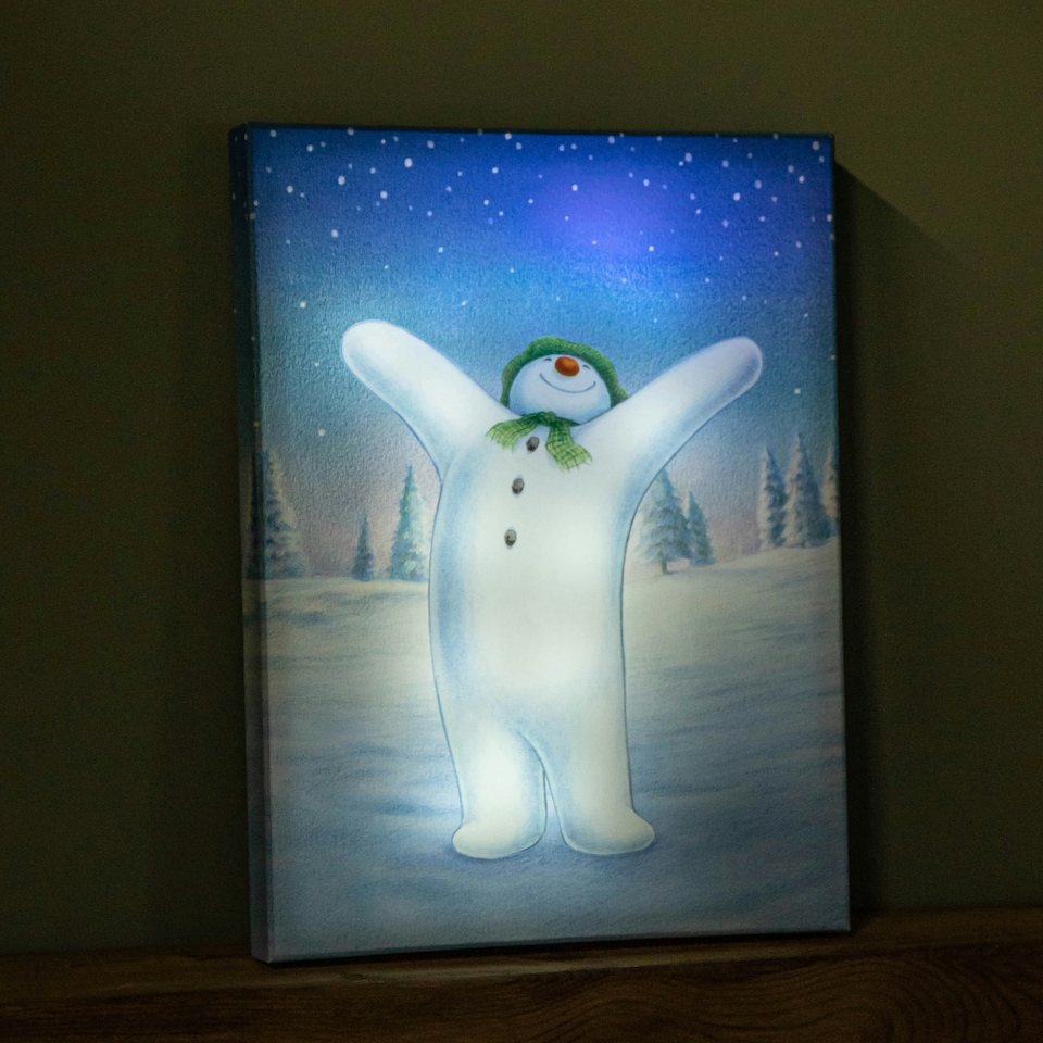 image 1 of 30 x 40cm Battery Operated Light up The Snowman Christmas Canvas with LEDs