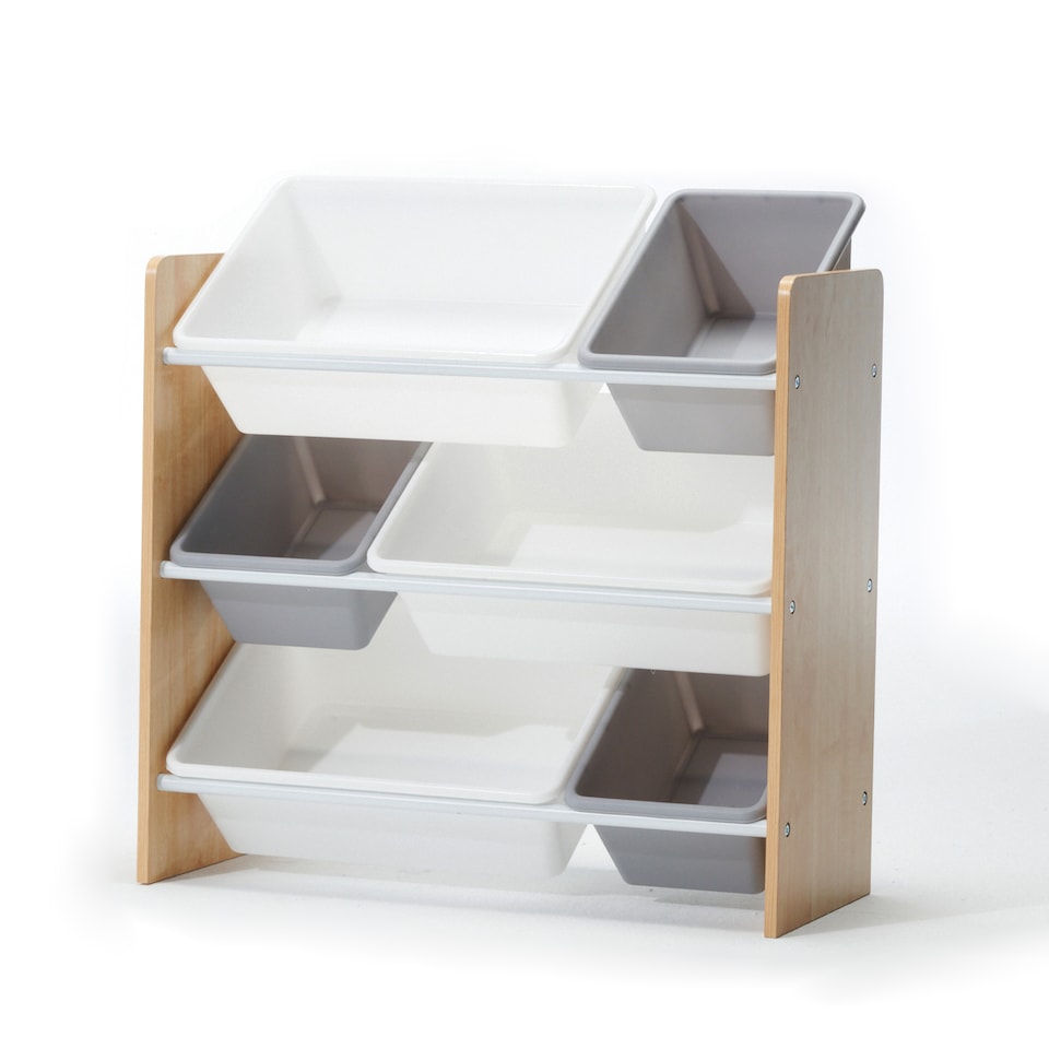 image 1 of Hooga Wooden Toy Storage Unit with 6x Removable Toy Boxes - Children's Toy Organiser, 3 Shelves | Brown | Natural Wood | One Size | 1