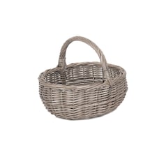 Small Unlined Antique Wash Wicker Bathroom Shopping Basket | Grey | Grey | S