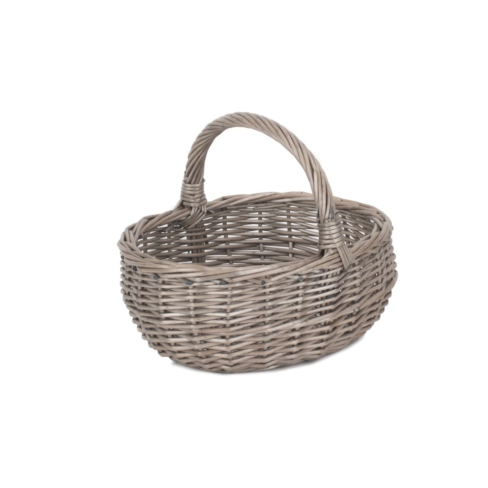image 1 of Small Unlined Antique Wash Wicker Bathroom Shopping Basket | Grey | Grey | S