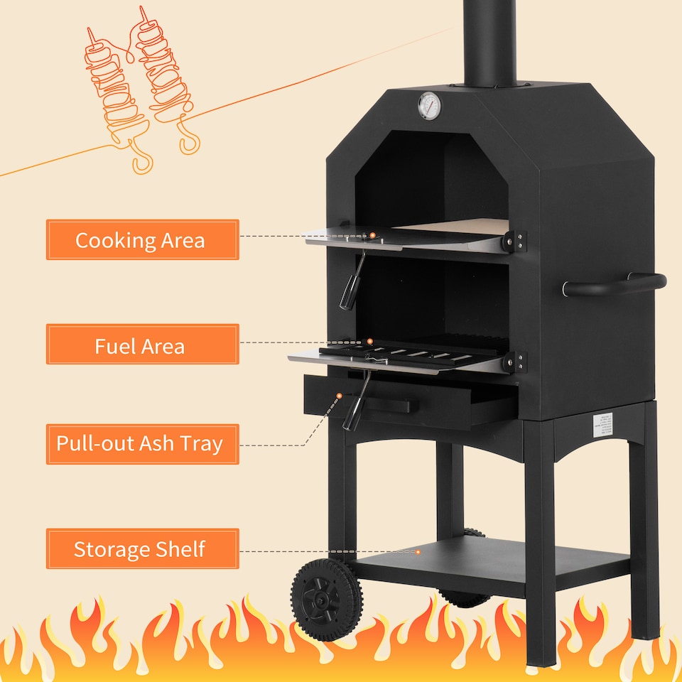 image 1 of Outsunny Charcoal Tall Ovan Pizza Maker BBQ Grill Outdoor Picnic  Thermometer