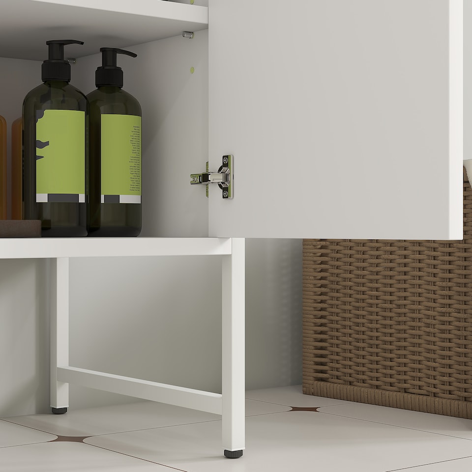 image 1 of HOMCOM Under Sink Bathroom Cabinet, Freestanding Under Sink Cabinet with Soft-Close Doors and Adjustable Shelf for Basin without or with Pedestal, White