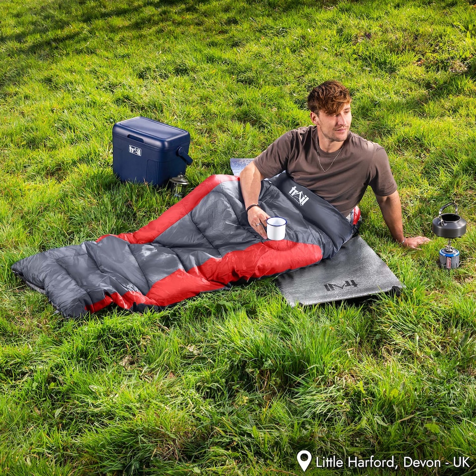 image 1 of Adult Sleeping Bag 3 Season Single Person Warm Hood Carry Bag Trail Alpine 253 | Red | Single | 1