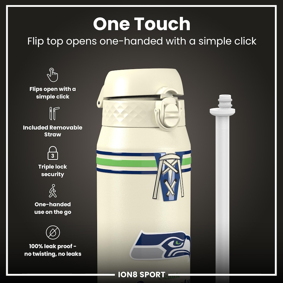 image 1 of NFL x Sports, Vacuum Insulated Steel Bottle, Series, 750ml (24oz) | Cream | NFL Throwback Seahawks | One Size