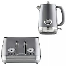 Daewoo Denver Retro Kettle and Toaster Set 1.5L 3000W & 4-Slice Grey | Smoked Grey | 4-slice