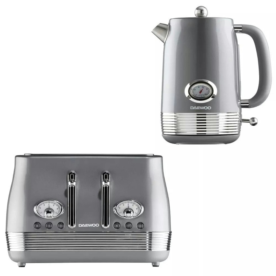 image 1 of Daewoo Denver Retro Kettle and Toaster Set 1.5L 3000W & 4-Slice Grey | Smoked Grey | 4-slice