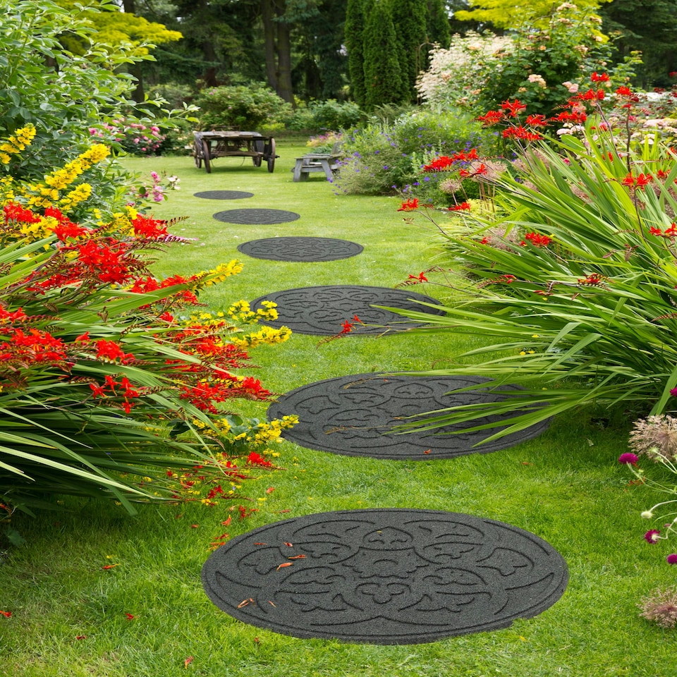 image 1 of Eco-Friendly Garden Stepping Stones - Scroll - Grey (Pack of 4)