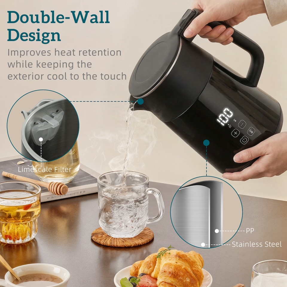 image 1 of HOMCOM 1.7L Fast Boil 3000W Electric Kettle with LED Display