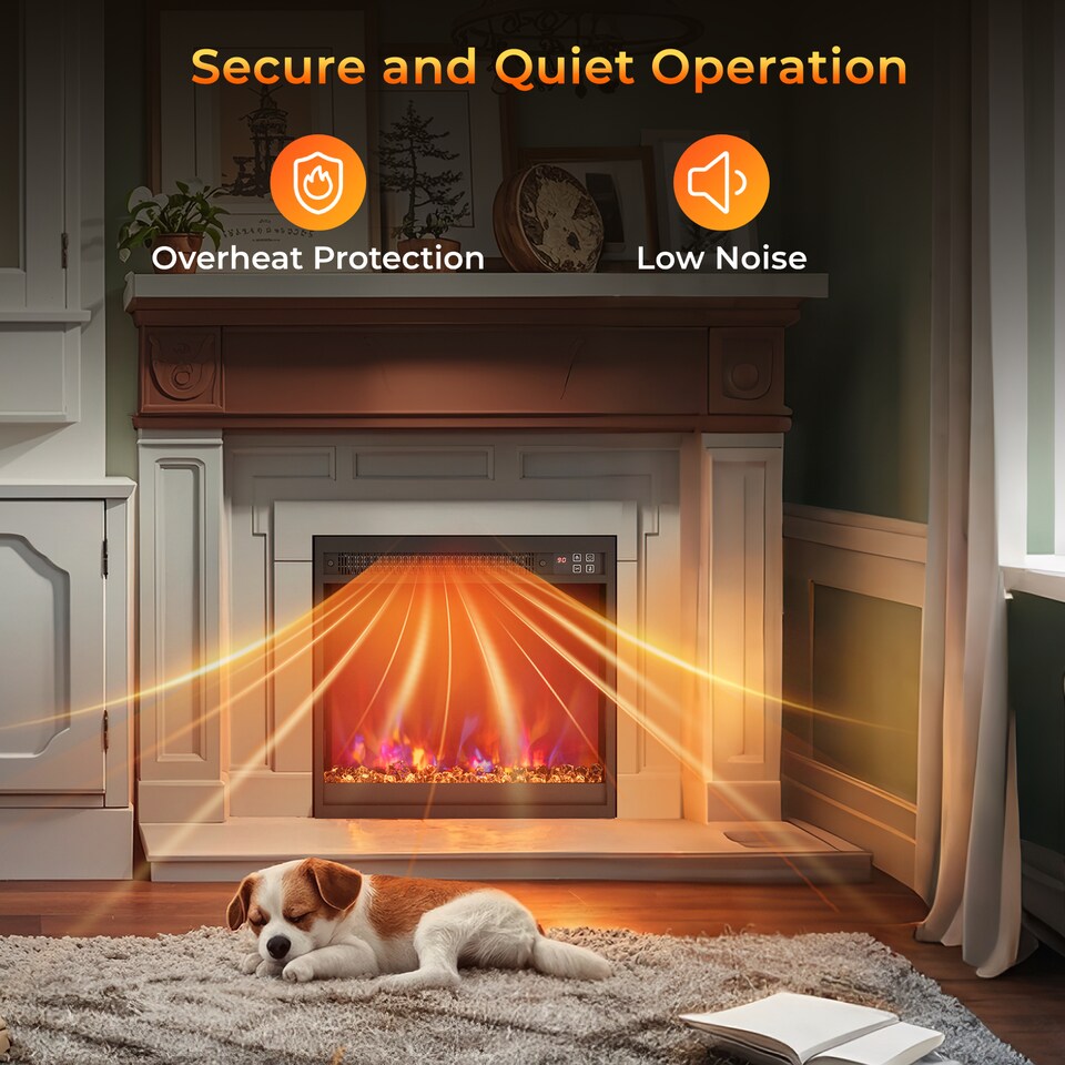 image 1 of COSTWAY Electric Fireplace Insert Recessed Fireplace Black