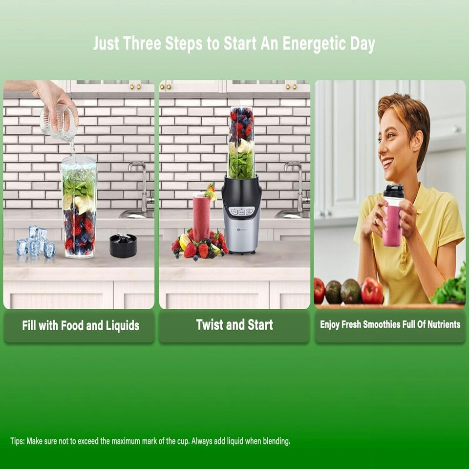 image 1 of PureMate Smoothie Maker and Blender, 1000 Watts, 8 Piece Set, 3 Speed Settings, Stainless Steel Blades Silver