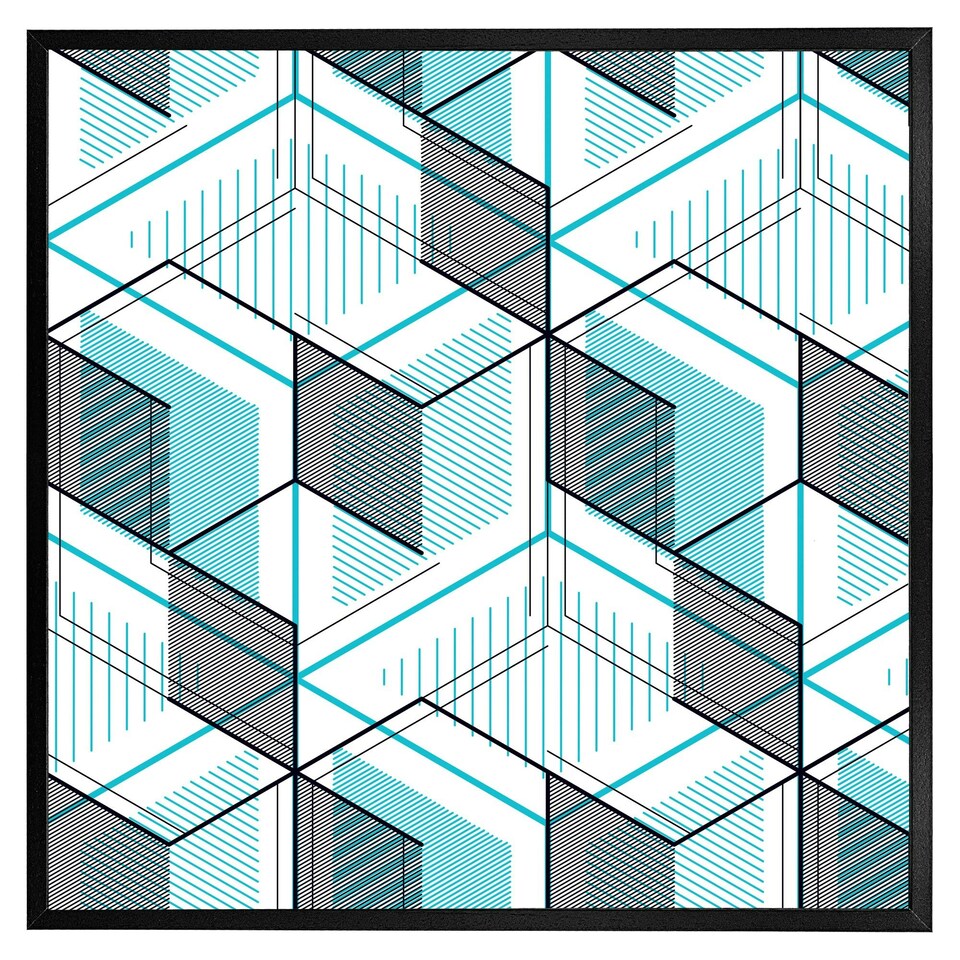 image 1 of Blue geometric hexagons (Picutre Frame) Brown | Oak | S