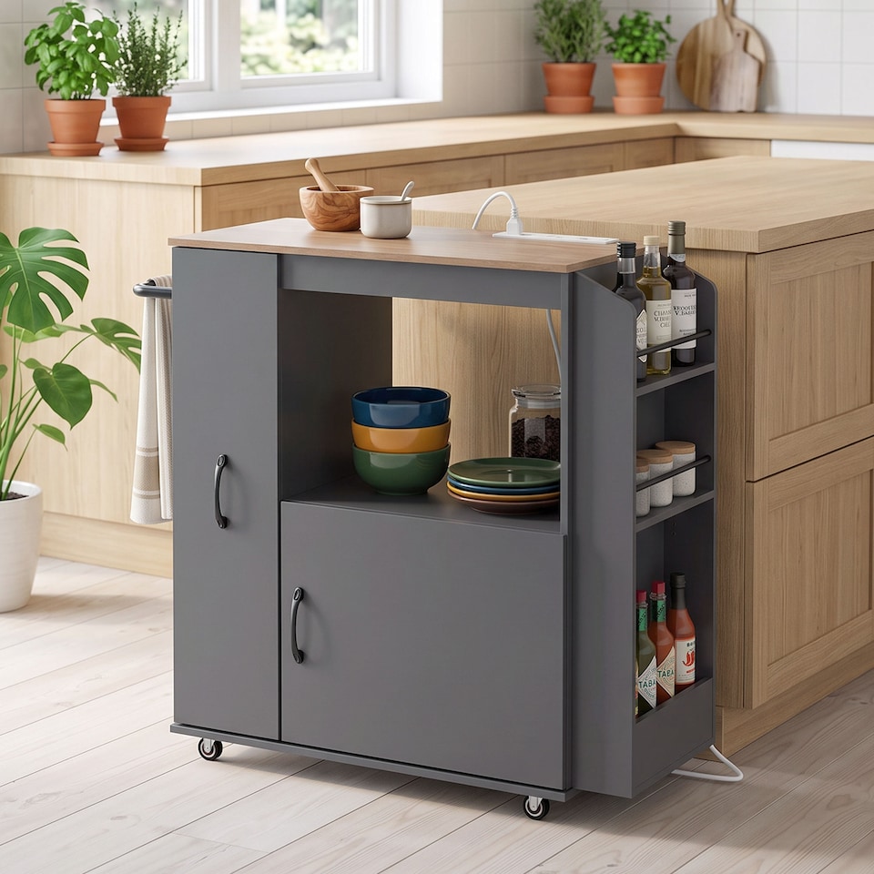 image 1 of HOMCOM Kitchen Trolley on Wheels, Rolling Kitchen Cart with Power Outlet