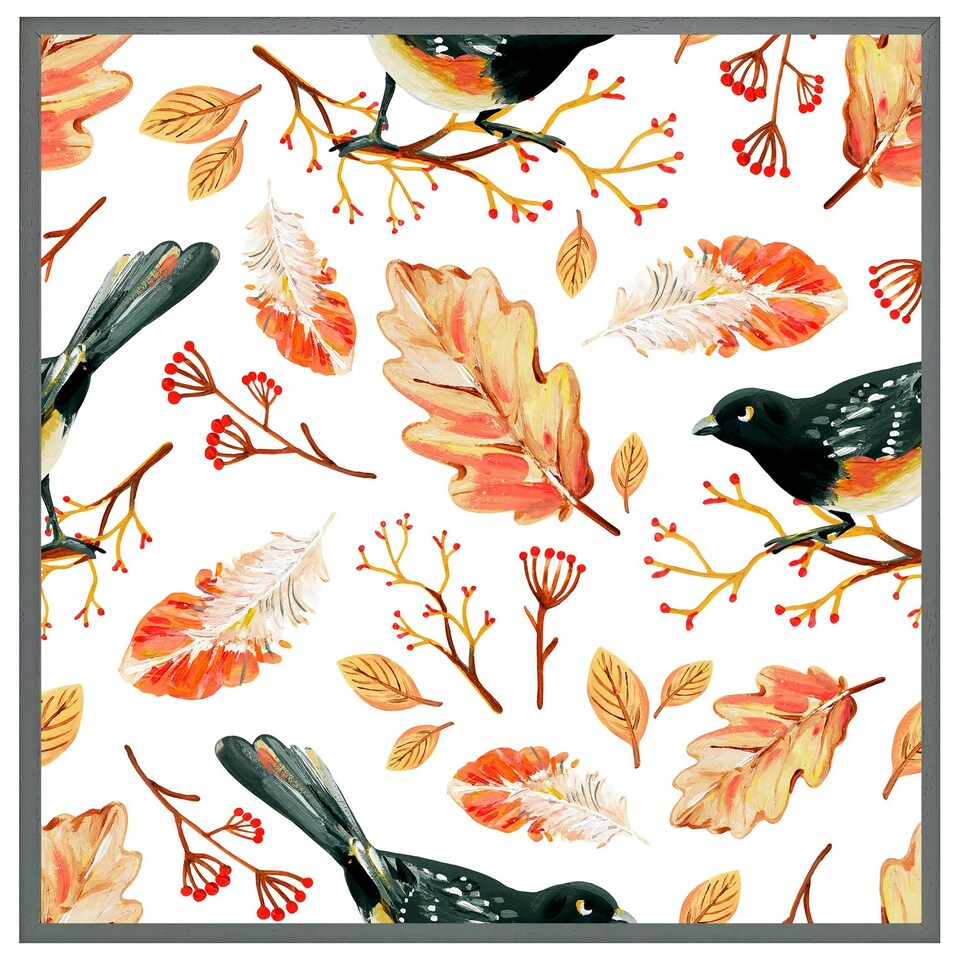 image 1 of Birds & leaves in autumn (Picutre Frame) Brown | Oak | M