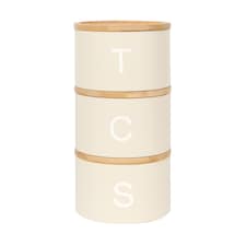 Harbour Housewares 3pc Stacking Tea Coffee Sugar Canister Set with Bamboo Lids - Cream