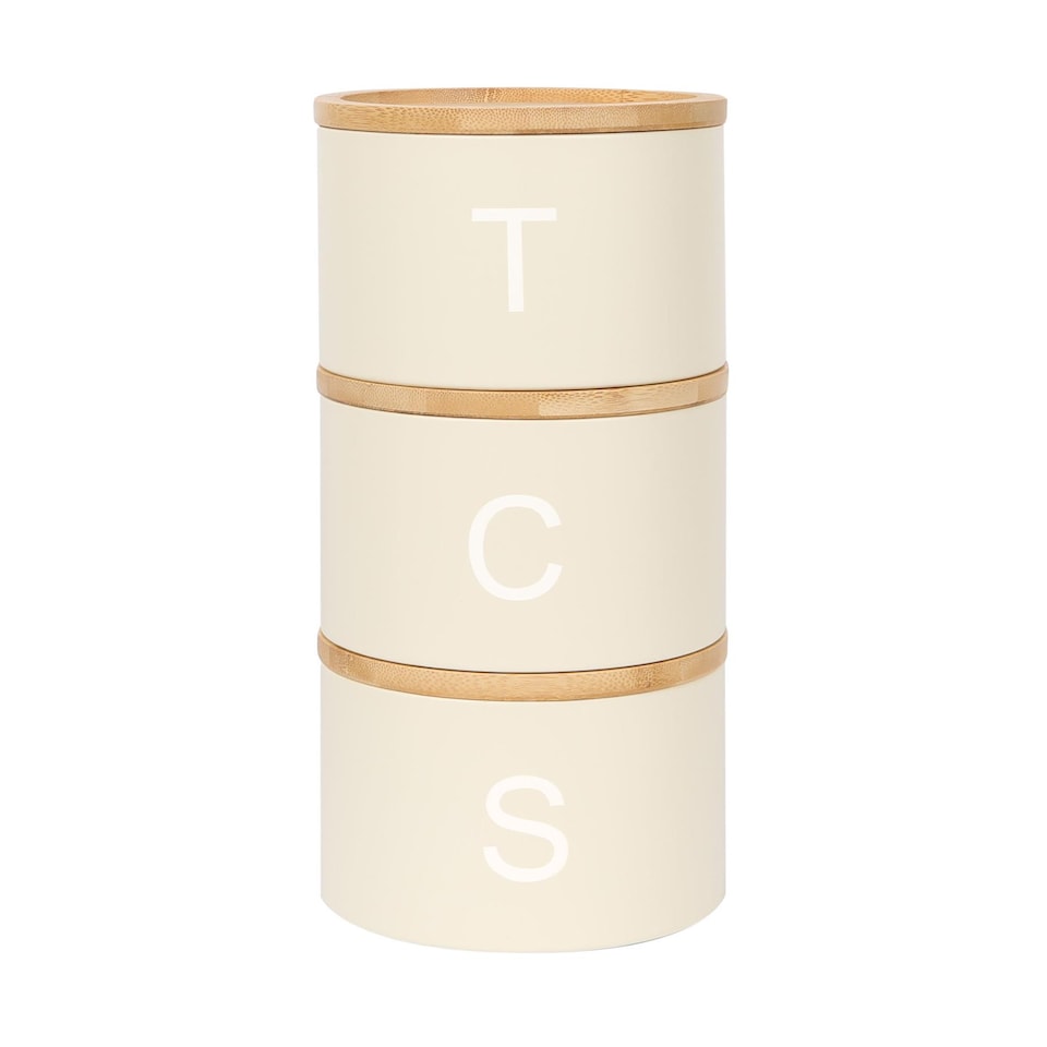 image 1 of Harbour Housewares 3pc Stacking Tea Coffee Sugar Canister Set with Bamboo Lids - Cream