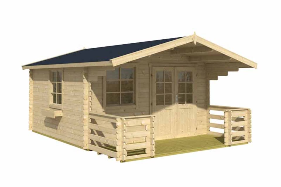 image 1 of Luna 2-Log Cabin, Wooden Garden Room, Timber Summerhouse, Home Office - L403.8 x W530 x H245.1 cm | Brown