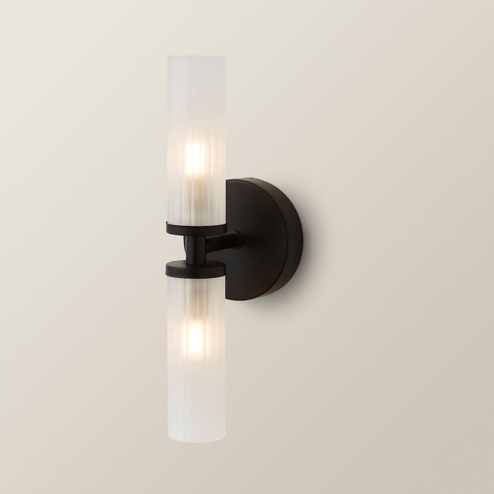 image 1 of ValueLights Canya Black 2 Way IP44 Frosted Glass Wall Light | Black