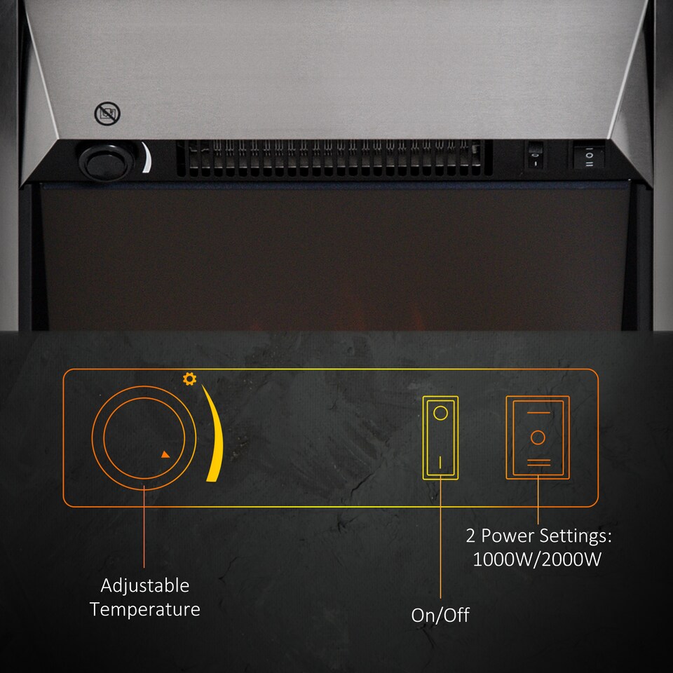 image 1 of HOMCOM Electric Fireplace Stainless Steel 2KW Heater LED Fire Flame Silver | Brown