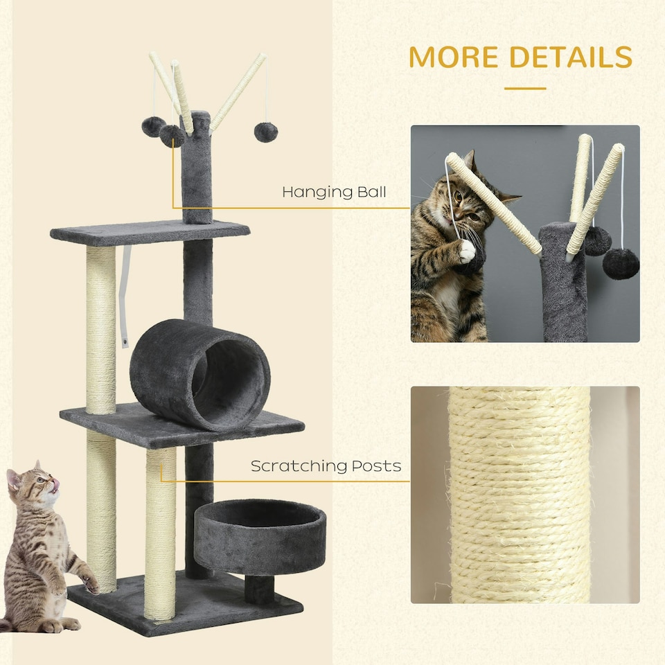 image 1 of PawHut 121cm Cat Tree Tower Activity Centre with Scratching Post Grey
