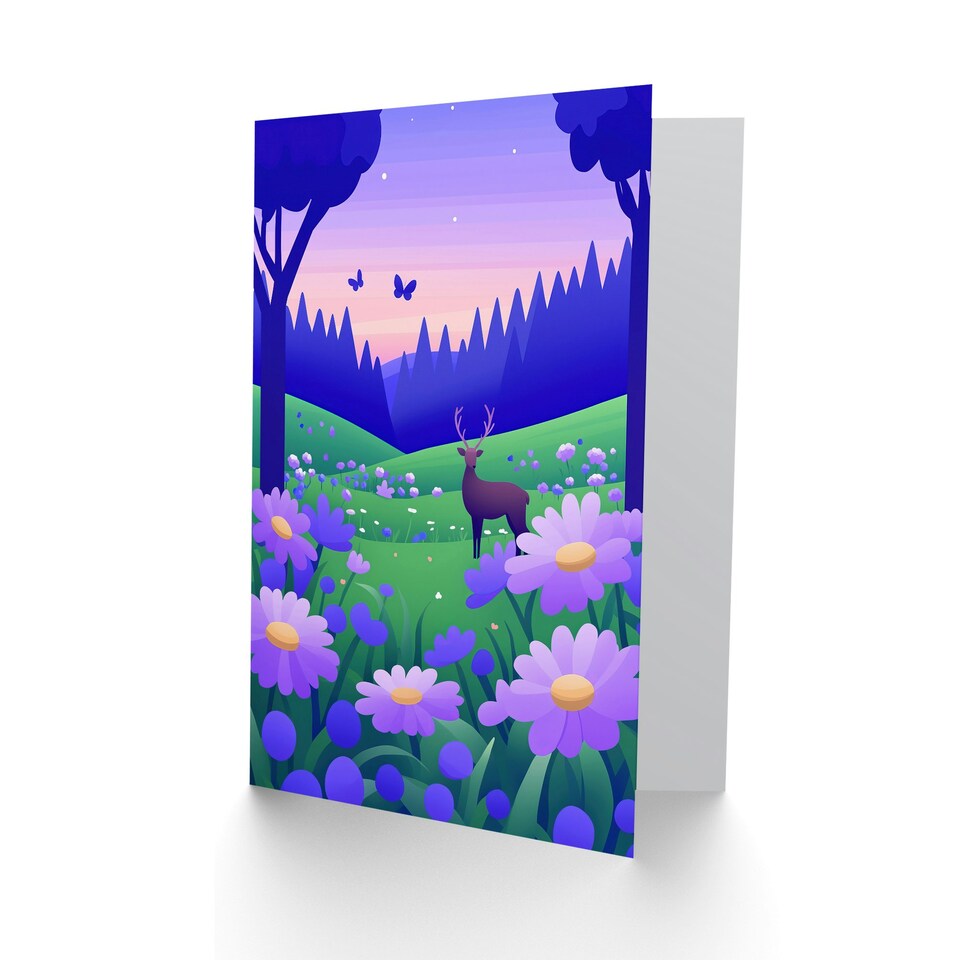 image 1 of Wildflower Meadow Deer Purple Forest Graphic Birthday Greeting Card