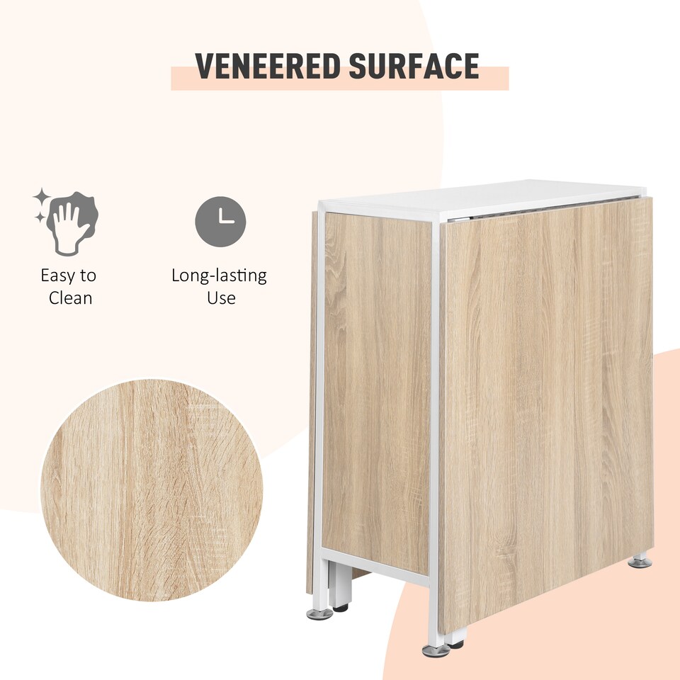 image 1 of HOMCOM Folding Dining Table for 4 People, 169 cm Drop Leaf Table with Storage Shelves for Small Spaces, Kitchen, Dining Room, Oak & White