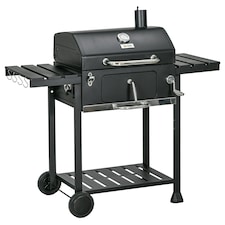 Outsunny Charcoal BBQ Grill Smoker Trolley with Shelves, Bottle Opener