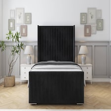 Sloomy Marlborough Black Naples Bed Frame With 50" Upholstered Wingback Headboard 3' Single