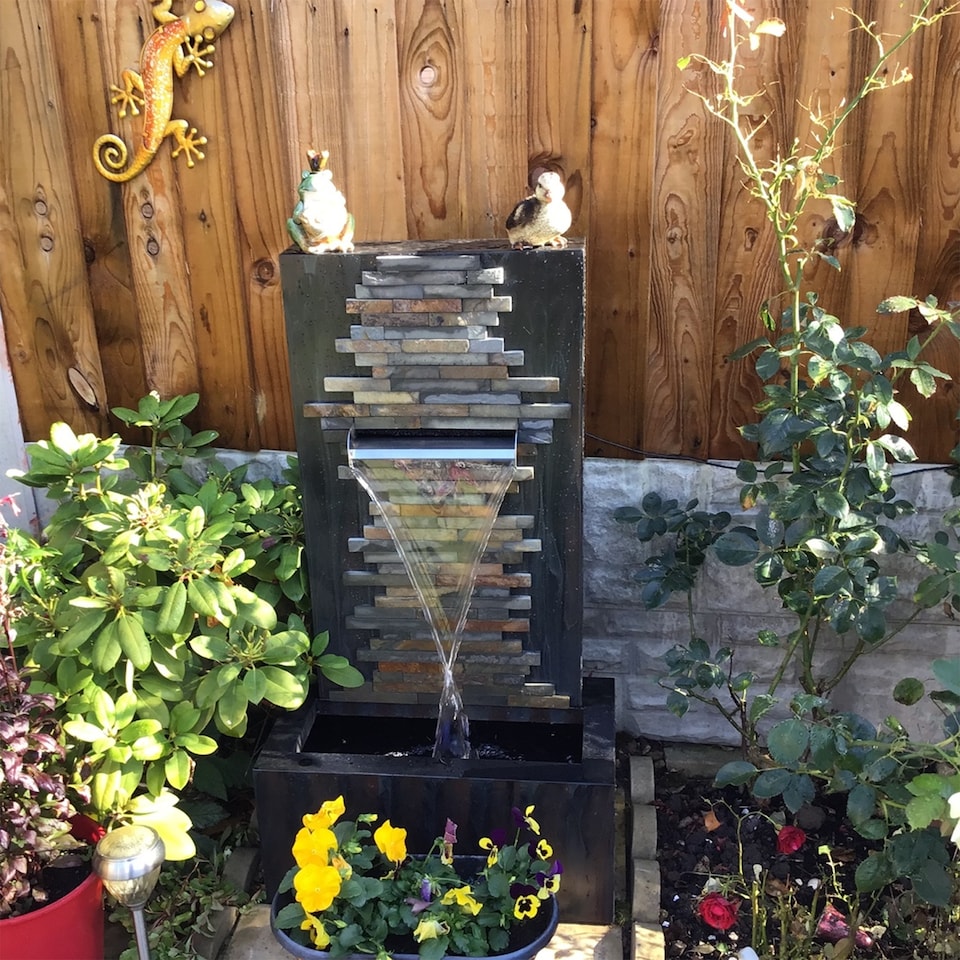 image 1 of Dante Zinc & Stone Water Feature with Lights Indoor and Outdoor Use H100cm