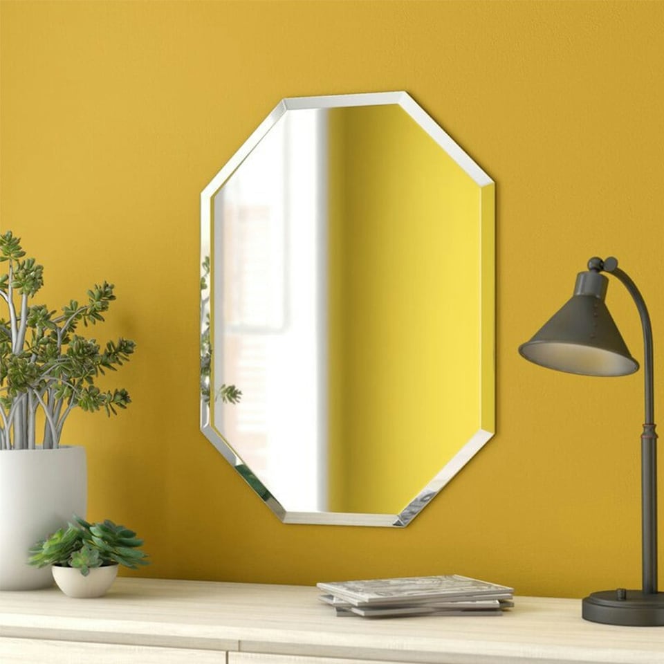 image 1 of Living and Home Wall Mounted Diamond Mirror with Beveled Edge - 40cm x 60cm