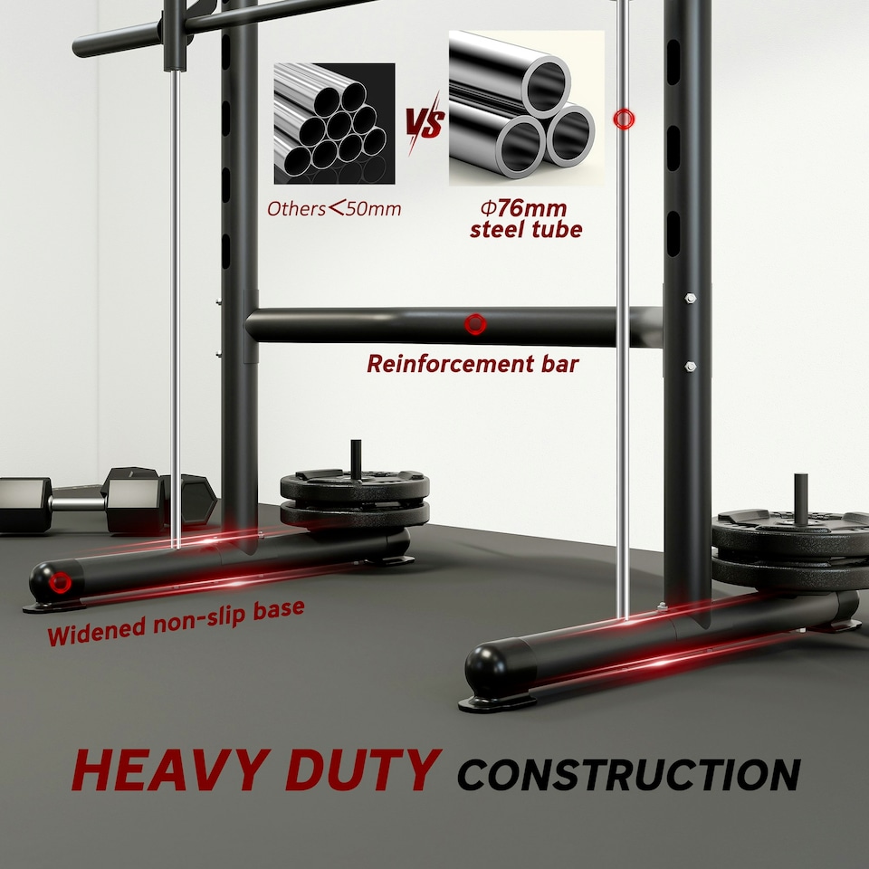 image 1 of HOMCOM Adjustable Squat Rack with Pull Up Bar and Barbell Bar for Home Gym